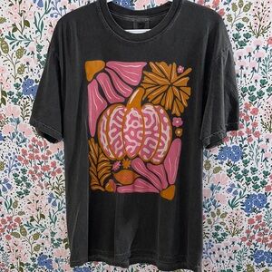 Comfort Colors Black Tee with Pink and Orange Design